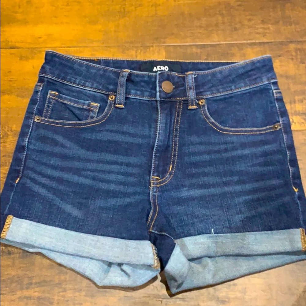 dark blue denim shorts